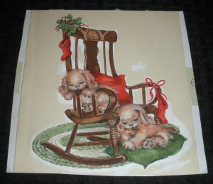 CHRISTMAS Cute Dogs Sleeping in Rocking Chair 6.5x6.5 Greeting Card Art #300-11
