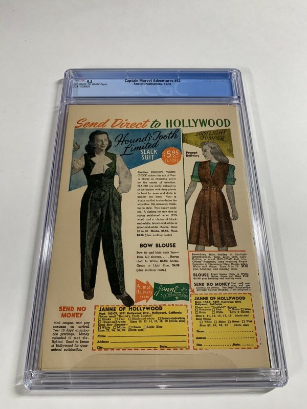 Captain Marvel Adventures 52 Cgc 9.2 Ow/w Pages Golden Age 