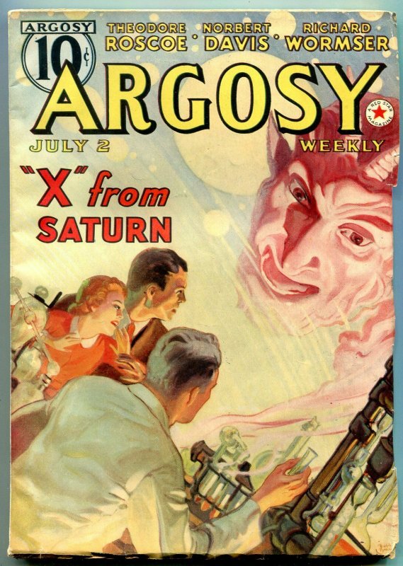 Argosy Pulp July 2 1938- X From Saturn- Belarksi cover VF