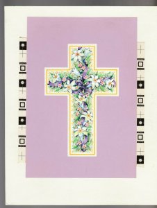 BLESSED EASTER Cross w/ White Flowers & Ribbon 8x10 Greeting Card Art #E2720