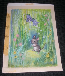 CUTE MOUSE Lassoing Purple Flowers 6x9 Greeting Card Art #1978