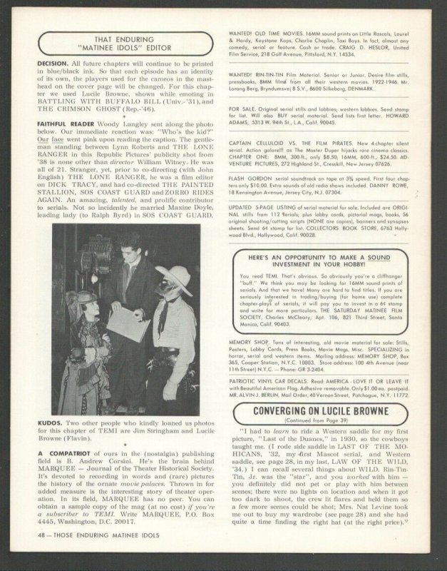 Those Enduring Matinee Idols #4 4/1970-Movie serial fanzine-Film images & art...