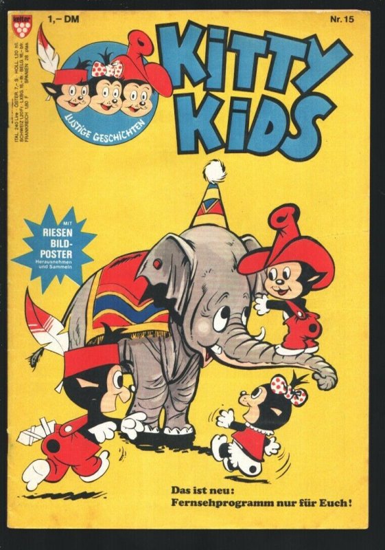 Kitty Kids #15 1980's-Cartoon type humor-German edition-Poster still attached-FN