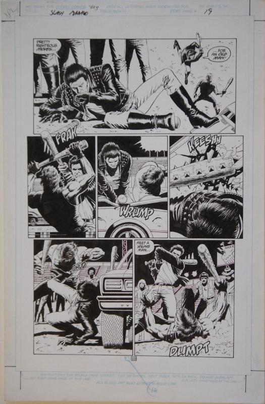 PAUL GULACY original art, SLASH MARAUD #3 pg 19, 13x 20,1987, Big fight scene