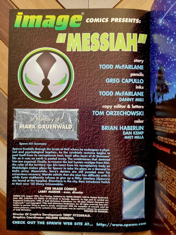 SPAWN #52 VF- (Image 1996) Todd McFarlane Story & Art! Co-Starring SAVAGE DRAGON