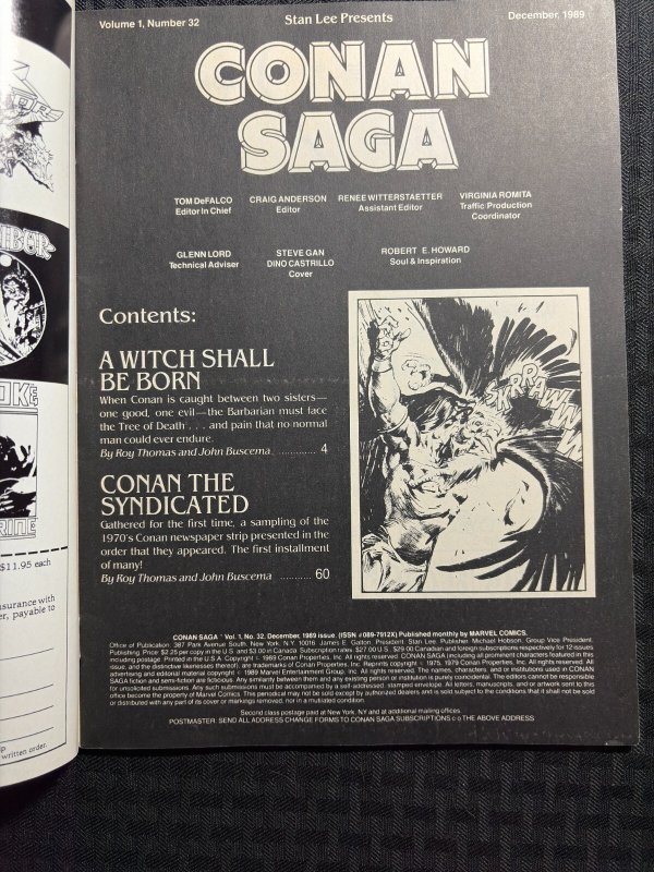 1989 CONAN SAGA Magazine #32 VG/FN 5.0 John Buscema