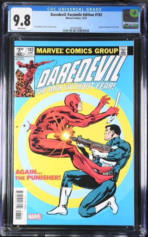 Daredevil #183 Facsimile Edition CGC 9.8 RP 1982 1st vs Punisher Marvel 2023
