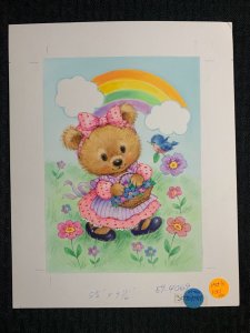 BIRTHDAY Cute Bear w/ Bird & Rainbow 8.5x10.5 Greeting Card Art #4069 w/ 6 Cards