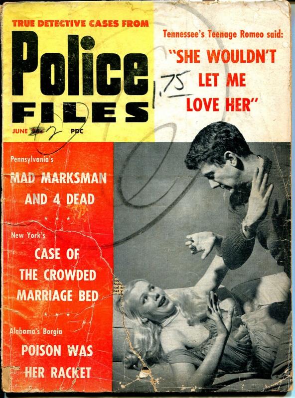 Police Files 6/1960-spicy babe-Mad Marksman-poison-crowded marriage bed-G