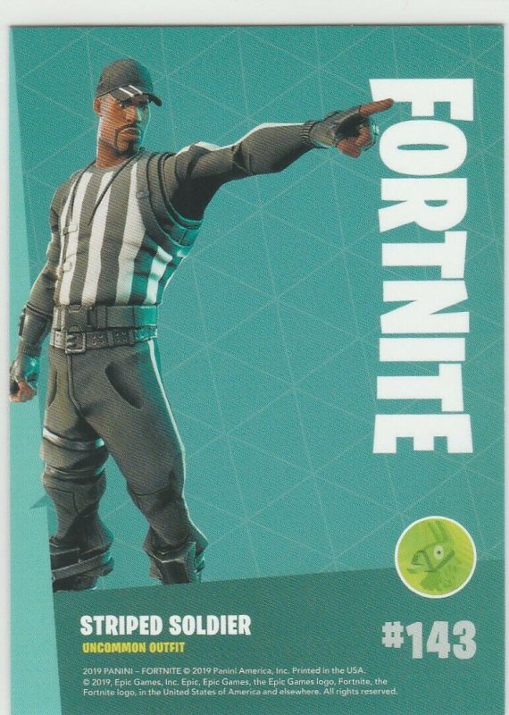 Fortnite Striped Soldier 143 Uncommon Outfit Panini 2019 trading card