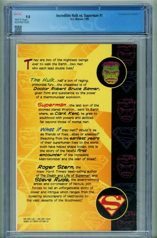 INCREDIBLE HULK v SUPERMAN CGC 9.8 Marvel/DC 1999 comic book 4254921020