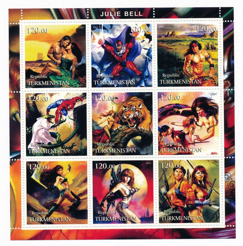 Fantasy Art by Julie Bell Comic Book Heroes stamps, Mint Sheet