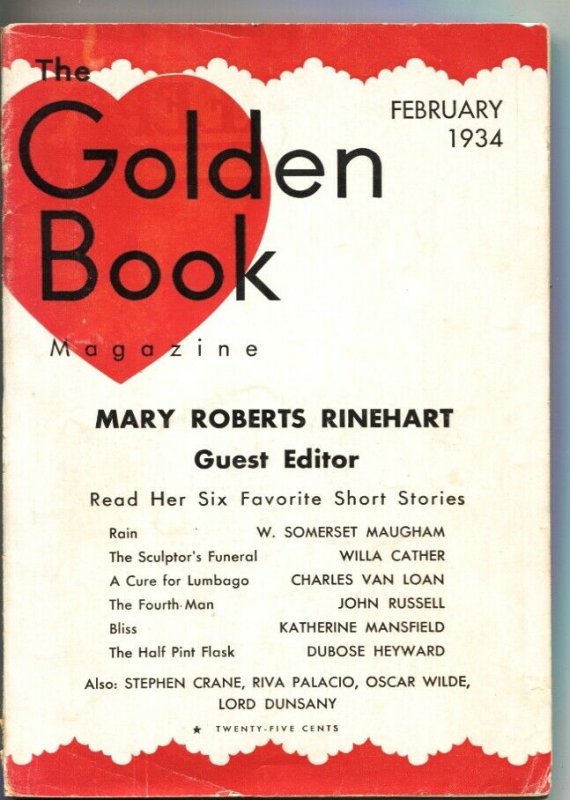 GOLDEN BOOK--FEB 1934--MARY ROBERTS RINEHART-STEPHEN CRANE--PULP FICTION