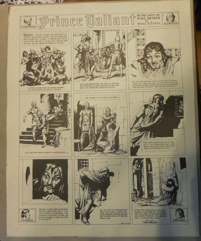 Prince Valiant by Hal Foster Syndicate Proof 11/12/1939  Size 16 x 20 inches