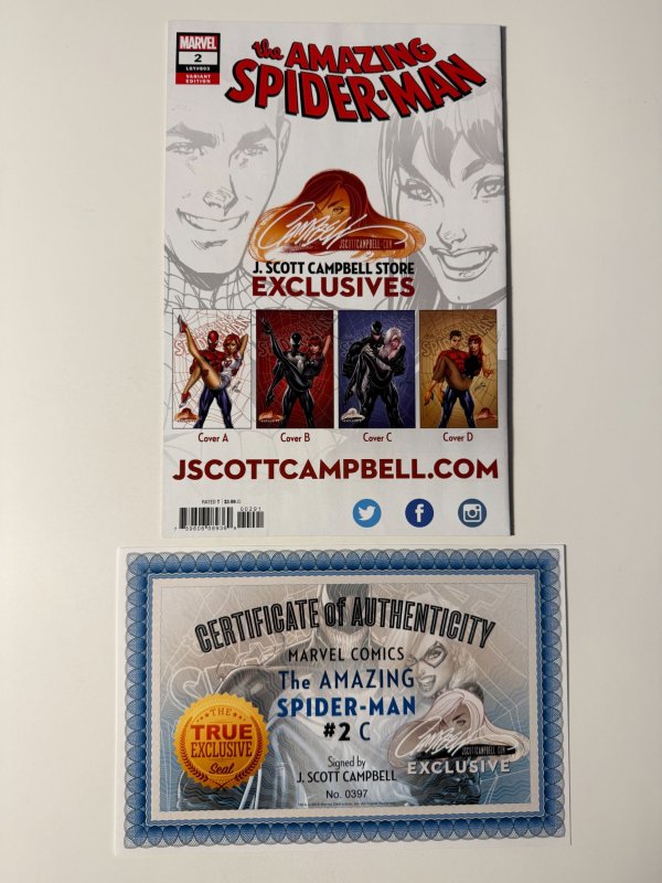 The Amazing Spider-Man #2 Campbell Cover C (2018) Signed by Campbell with COA!