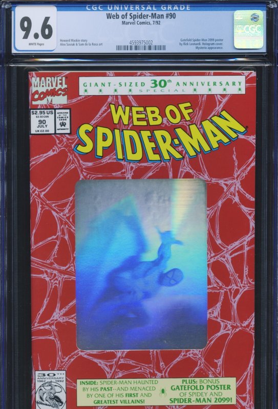 WEB OF SPIDER-MAN #90 - CGC-9.6, WP - Poster - Silver hologram cover
