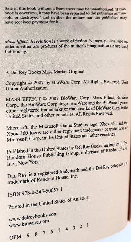 MASS EFFECT: REVELATION (2007) DREW KARPYSHYN | PAPEBACK
