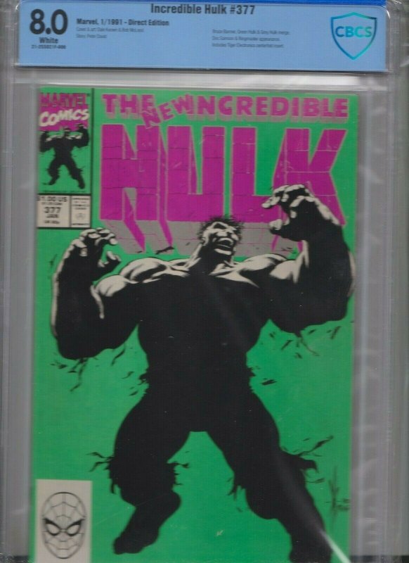 HULK #377 CBCS 8.0  WHITE - 1991 MARVEL   DIRCET EDITION  //  NEW SLAB !!!!!