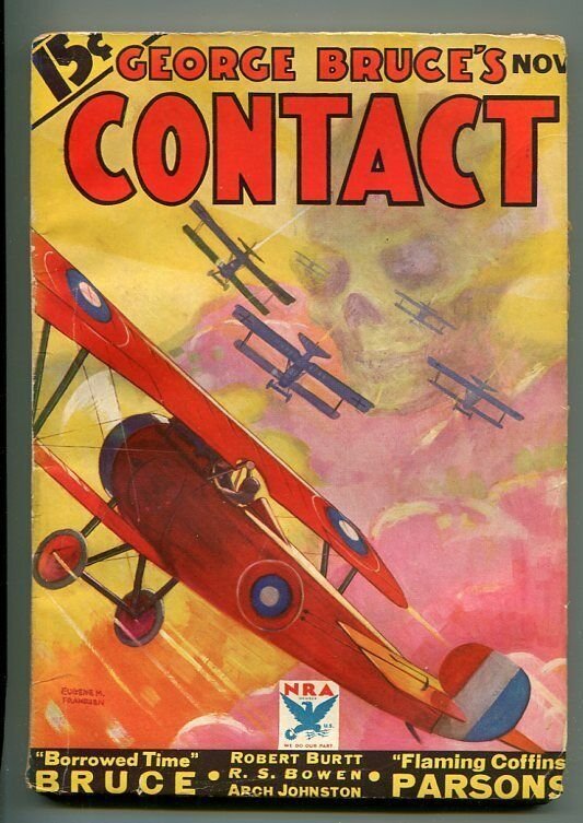 GEORGE BRUCE'S CONTACT 12/1933-WWI AVIATION-BI-PLANE-FADED SPINE-FRANDZEN-vg