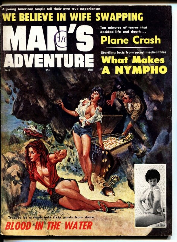 Man's Adventure 1/1964-Stanley-wild spicy cover-cheesecake-pulp thrills
