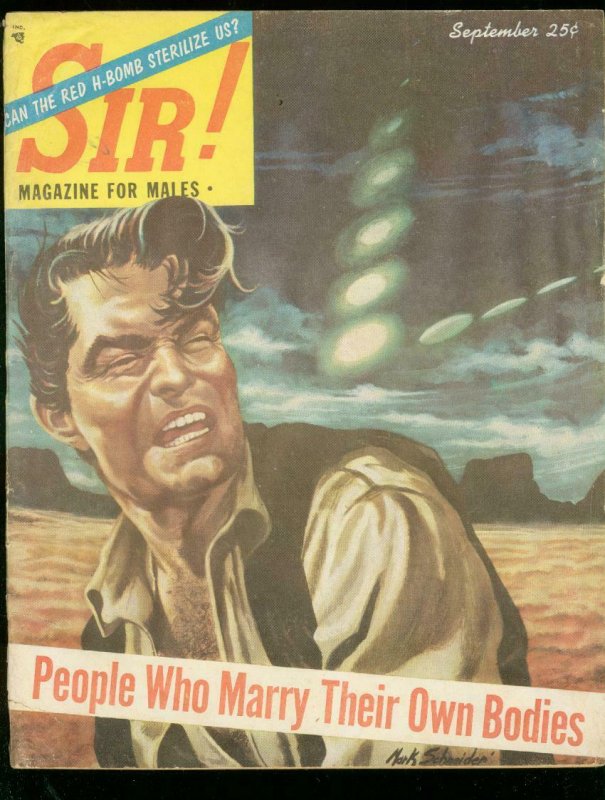 SIR! MAGAZINE SEPT 1954-WILD UFO COVER-KING FAROUK-PULP VG