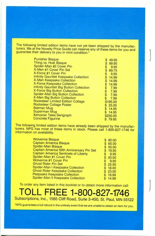 Novelty Price Guide 1 19911st issuevalues of comic related itemsVF