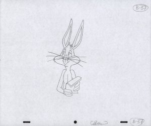 Bugs Bunny Animation Pencil Art - B-37 - Holding Papers - Looking Askance