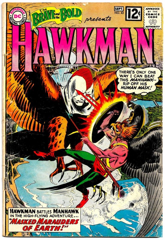 BRAVE AND THE BOLD - HAWKMAN #43 (Aug1962) 4.0 VG 1st MANHAWKS! KATAR HOL Origin