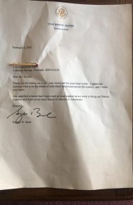 George W. Bush signed reply letter2002(from White House)