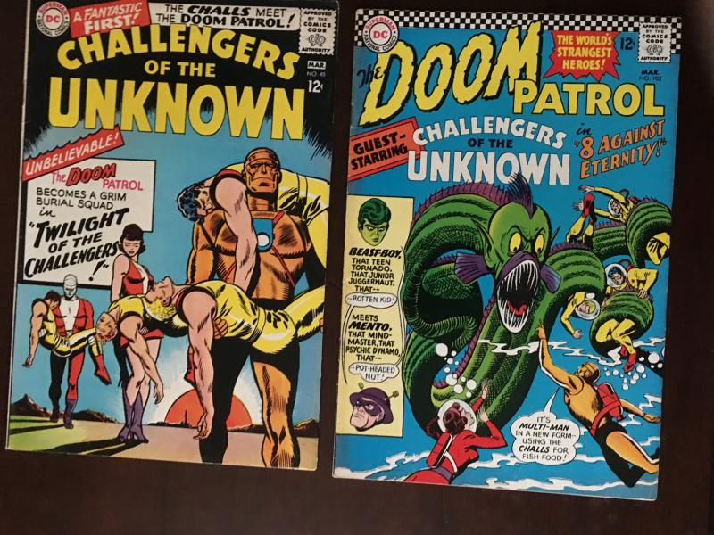 DOOM PATROL! #102 CHALLENGERS OF THE UNKNOWN #48 BRIGHT VF CLASSIC CROSS-OVER!