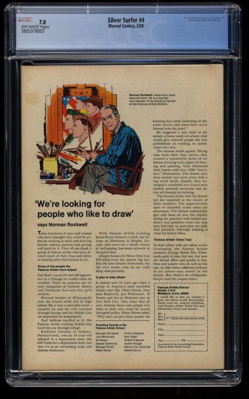 Silver Surfer #4 CGC FN/VF 7.0 Off White vs Thor! Marvel Comics