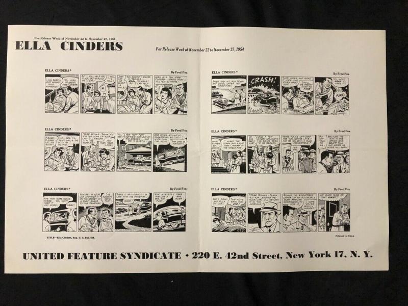 Ella Cinders Newspaper Comic Dailies Proof Sheet 11/22/54