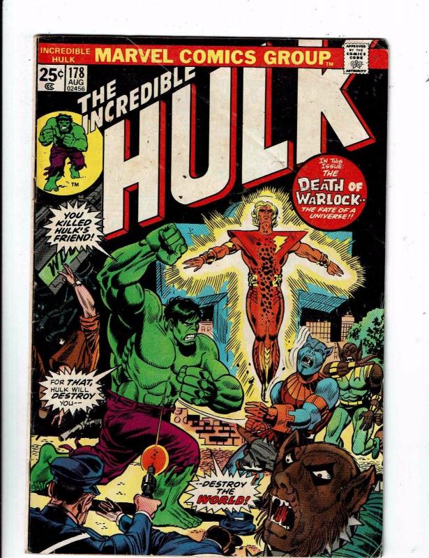 Incredible Hulk # 178 VG Marvel Comic Book Avengers Thor Warlock Guardians WT13