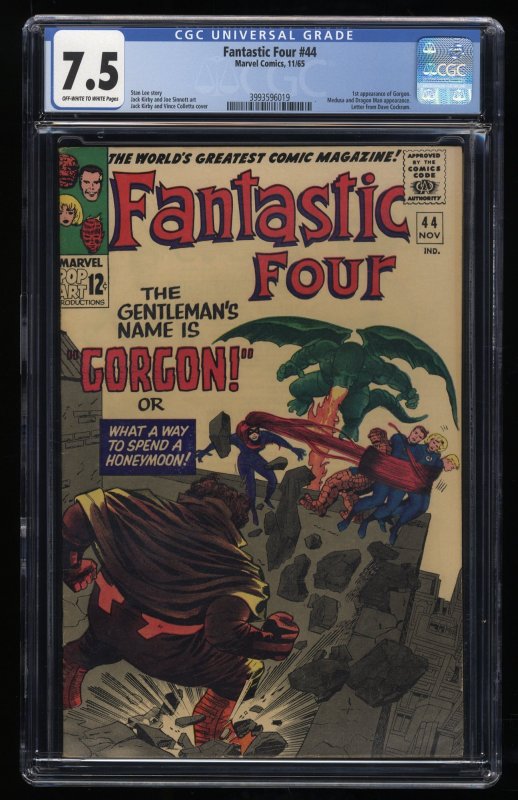 Fantastic Four #44 CGC VF- 7.5 Off White to White 1st Appearance Gorgon!