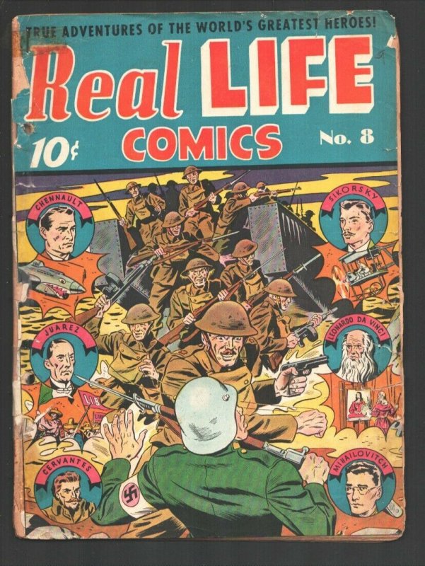 Real Life #8 1942-Commandos attack Nazi on cover-Leonardo DaVinci-Cervantes-W... 