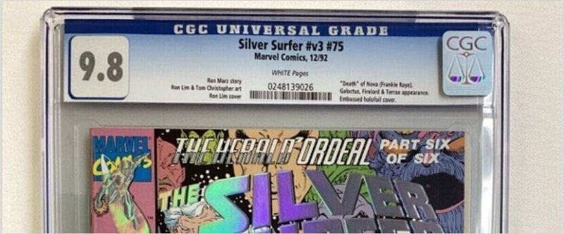 Silver Surfer Vol 3 #75 - CGC 9.8 - Marvel - 1992 - Death of Nova! Holo cover!