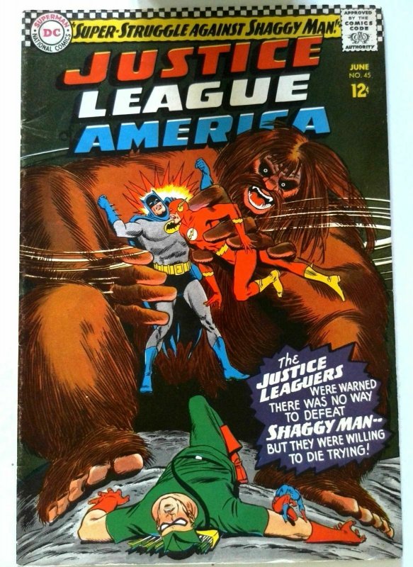 Justice League of America #45 DC 1966 FN/VF Key1st Appearance Shaggy Man Comic