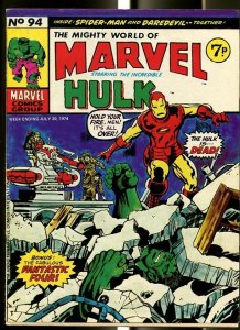 MIGHTY WORLD OF MARVEL #94 1974-HULK-SPIDER-MAN-IRON MAN-KIRBY-UK COMIC FN