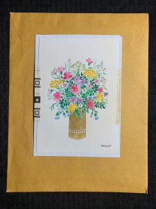 JUST FOR YOU Colorful Flowers in Tan Vase 5.5x7.5 Greeting Card Art B8038