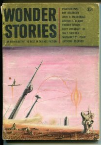 Wonder Stories 1957-Bradbury-MacDonald-Clarke-Vonnegut-pulp sci-fi-VG