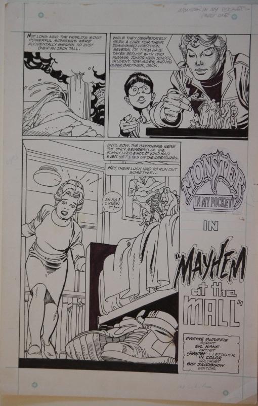 GIL KANE original art, MONSTER IN MY POCKET #4, 11x17,1991, Mayhem at the Mall