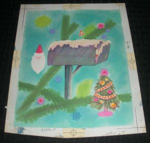 MERRY CHRISTMAS Santa Claus Mailbox & Tree 7.5x9 Greeting Card Art #1956