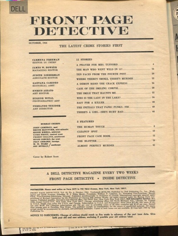 Front Page Detective 10/1964-Dell-crime escape cover-violent crime-pulp thril...