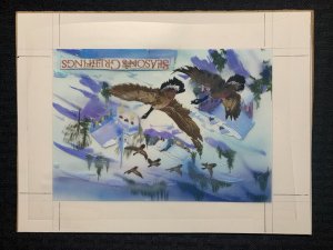 SEASONS GREETINGS Geese Flying Over Church Rough 10x8 Greeting Card Art #nn