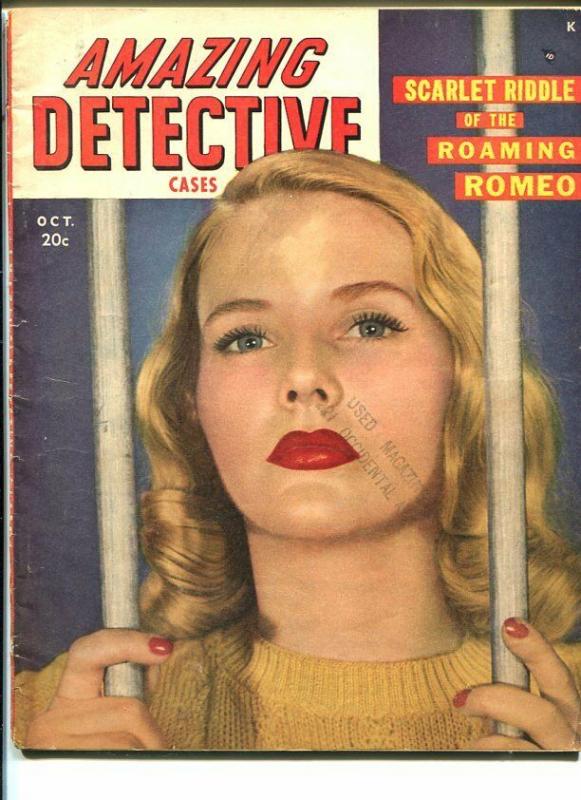 AMAZING DETECTIVE CASES-OCT 1948-VG-WOMAN IN PRISON ART-MURDER-RAPE- VG 