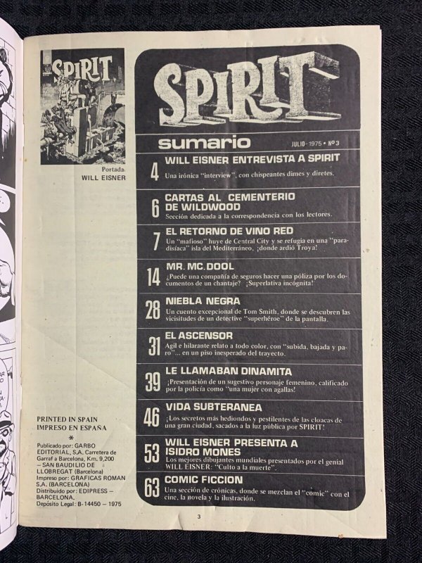 1975 THE SPIRIT Spanish Supercomics Magazine #3 G/VG 3.0 Will Eisner