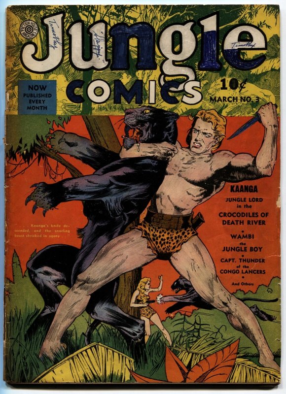 JUNGLE COMICS #3-1940-PISTOL ON COVER-KAANGA-RED PANTHER-FICTION HOUSE