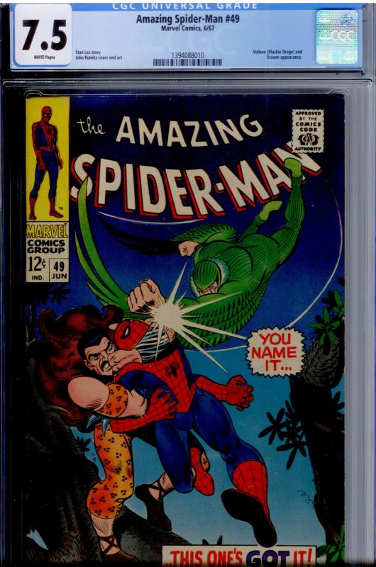 Amazing Spider-Man 49 CGC 7.5 WHITE, PERFECT CUT Vulture (Blackie Drago), Kraven