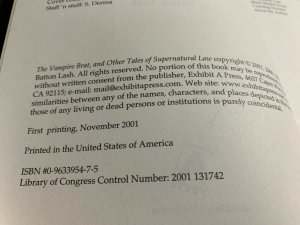 2001 VAMPIRE BRAT by Batton Lash SC VF+ 8.5 1st Exhibit A / Fisherman Collection