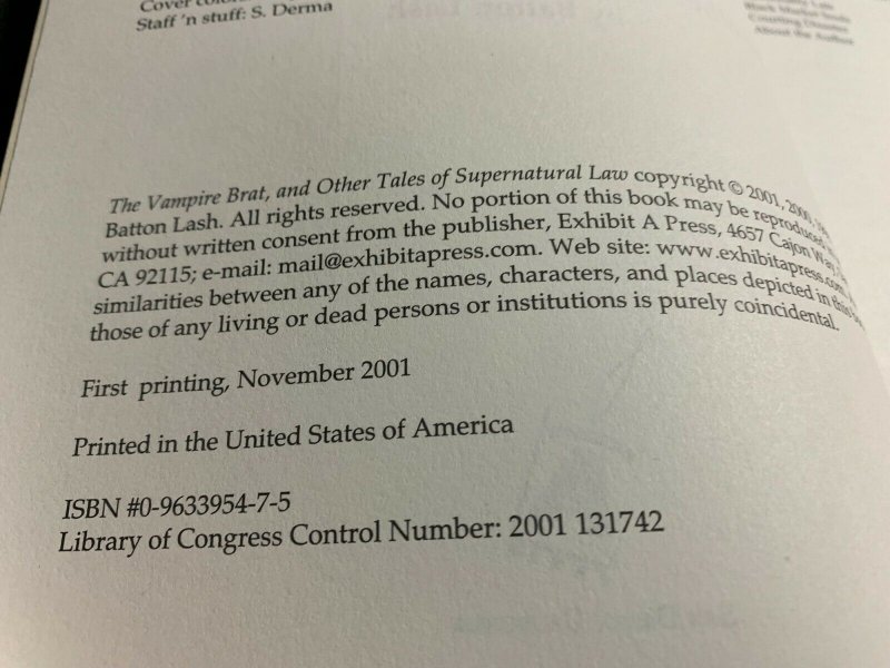 2001 VAMPIRE BRAT by Batton Lash SC VF+ 8.5 1st Exhibit A / Fisherman Collection